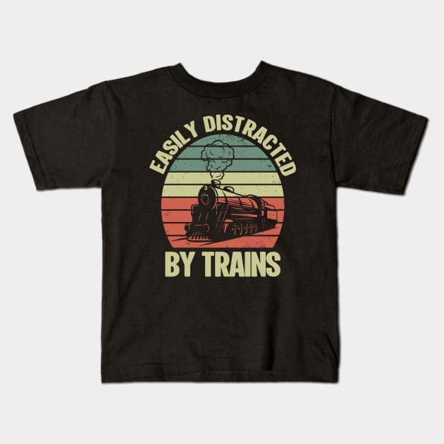 Easily Distracted By Trains Kids T-Shirt by banayan